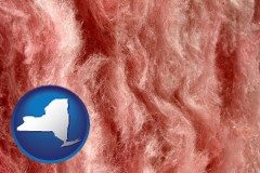 new-york map icon and a fiberglass insulation macro photo